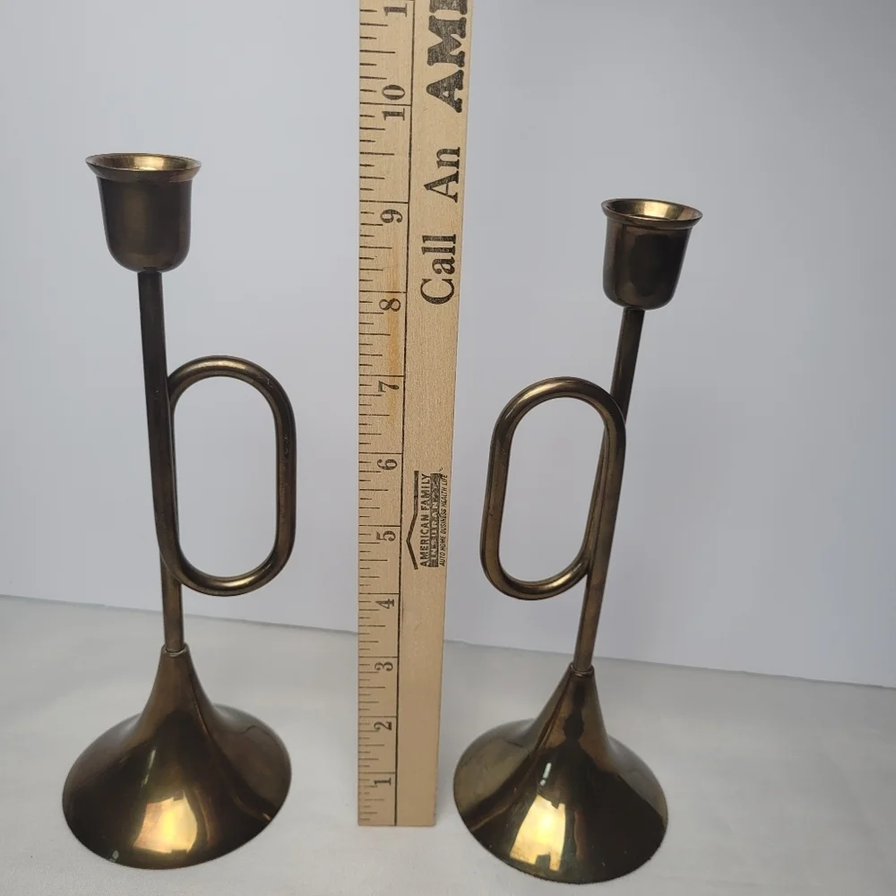 Solid Brass MCM Tumpet Shaped Candle Holders Set Of 2 India
